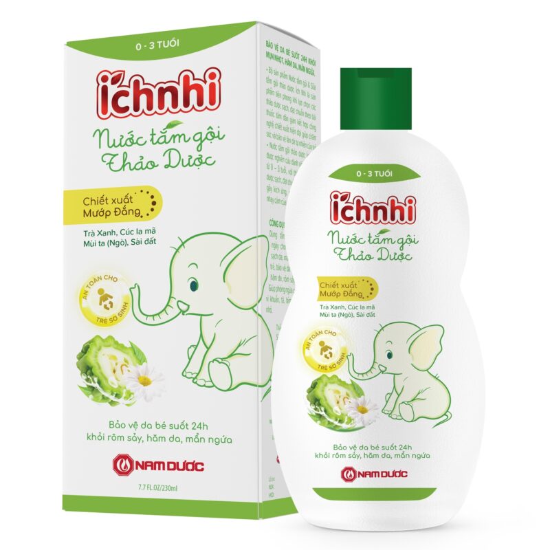 Nước tắm gội thảo dược Ích nhi ( 0-3 tuổi) – Chai 230ml